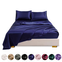 Conjunto de sábanas ajustadas lisas con satén de imitación, ropa de cama cómoda y sedoso para dormitorio, 4 unidades - details 3