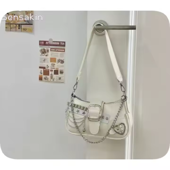 Bolso cruzado inspirado en Y2K Diseño único de platino, cierre magnético, encaminado en poliéster, ideal para estilo de calle y fiestas - 1