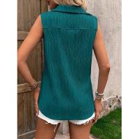 Camisa y blusa de verano sin mangas con botones sueltos de Color sólido para mujer, Tops femeninos 2024 - details 14