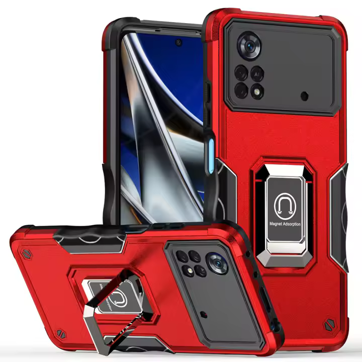 Funda de armadura de absorción de impacto para Xiaomi, carcasa de Metal con soporte de TPU para coche, POCO M4 Pro X4 Pro X3 NFC A1 Plus Redmi Note 12 11 10 Mi 11T - 1