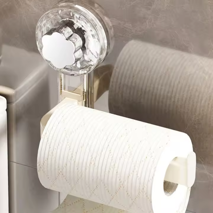 Soporte para pañuelos con ventosa montado en la pared, estante para pañuelos impermeable reutilizable, soporte de papel higiénico de plástico estable para oficina - 1