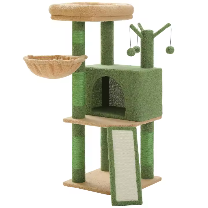 PAWZ Road Árbol para gatos en forma de cactus con amplio condominio, hamaca acogedora, torre de varios niveles, rascadora para gato de interior, juguetes para gatitos - 1