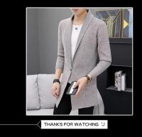 Suéter de otoño e invierno para hombre, suéter de punto, chaqueta, cárdigan largo para hombre, suéter de lana, suéter de color sólido - details 9