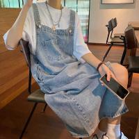 Primavera Verano Denim vestido general mujeres sin mangas Jeans vestidos moda femenina sólido Slip Casual suelta Spaghetti Strap vestidos - details 12