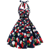 Vintage Women Summer Polka Dot Print Halter Party Dresses - details 45