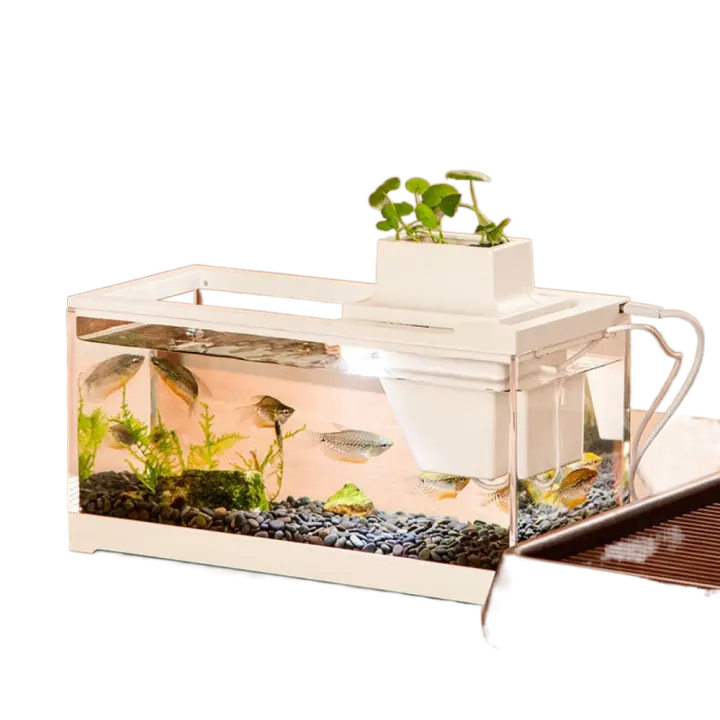 Mini pecera de escritorio con luz LED, bomba de agua, caja de peces silenciosa para acuario, sistema de agua circulante filtrante - 1