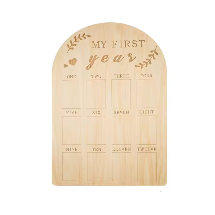 Marco de fotos de madera para bebé, forma de oso/huevo/puerta, álbum de registro de crecimiento para recién nacido de 12 meses, Color DIY colgante - 1