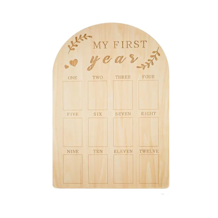 Marco de fotos de madera para bebé, forma de oso/huevo/puerta, álbum de registro de crecimiento para recién nacido de 12 meses, Color DIY colgante - 1
