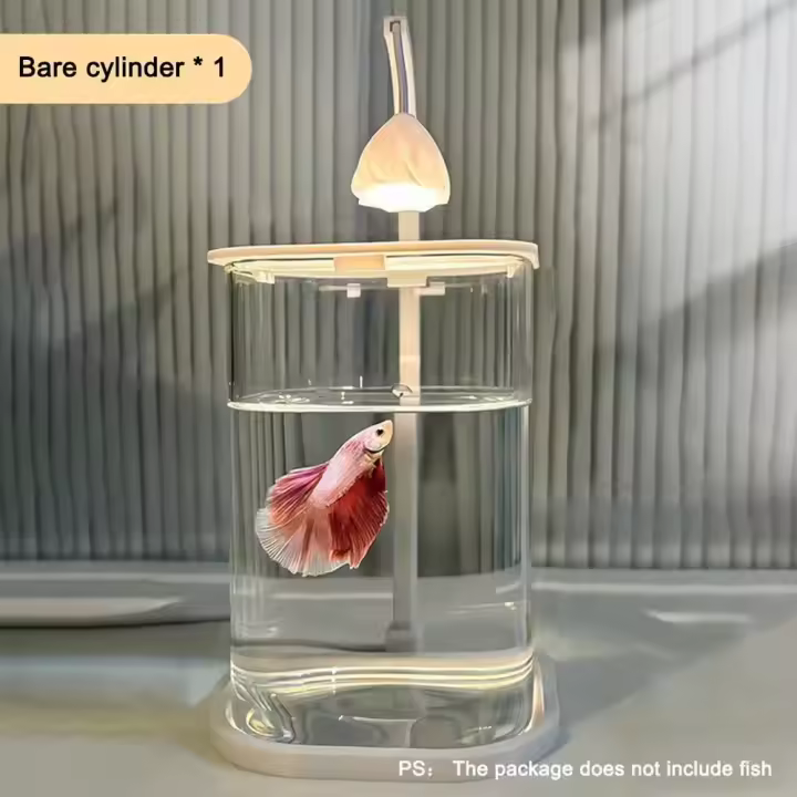 Pecera decorativa de paisaje acrílico de alta transparencia, inastillable con tapa, pecera de pez dorado, luz LED, pecera Betta - 1