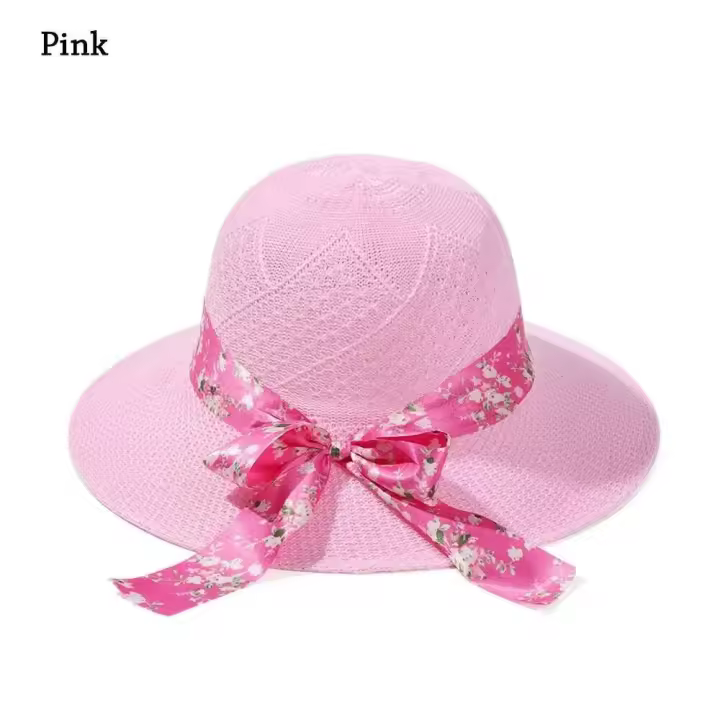 Sombrero de pescador con cinta a la moda para mujer, sombreros de sol informales para mujer, sombrero de paja para playa de verano - 1