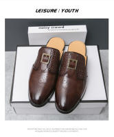 La mitad de los zapatos de los hombres de la moda Brock bolsa zapatillas de cabeza versión coreana sin tacón zapatos pequeños de cuero - details 11