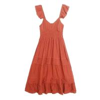 Vestido de tirantes con volantes dulce y femenino para comercio exterior, vestido Midi ajustado de cintura alta con forro para verano - details 1