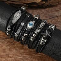 Juego de 5 pulseras trenzadas estilo Punk con forma de estrella y ala de mal de ojo, con cuero Pu y cuentas - details 4