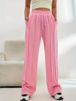 Pantalones deportivos de pierna ancha con cintura elástica para mujer, pantalones rectos grises para primavera y otoño, elásticos cómodos Vintage - details 9
