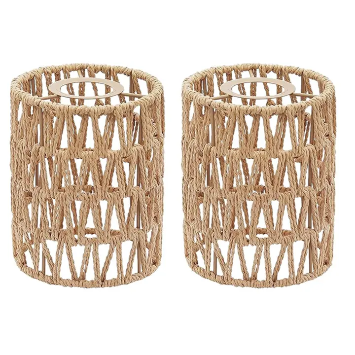 Pantalla de lámpara de ratán tejida a mano, reemplazo para lámparas de pie, luz colgante, 5,9X5 pulgadas, 2 paquetes - 1