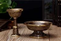 Soporte de cobre puro nepalí tallado a mano con incrustaciones de oro, soporte de lámpara de mantequilla de estilo tibetano, precio especial, tamaño a elegir - details 6