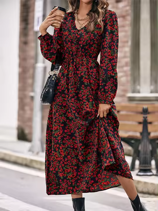 Vestido estampado de manga larga Para Mujer, Elegante, Para Fiesta, novedad de 2024 - 1