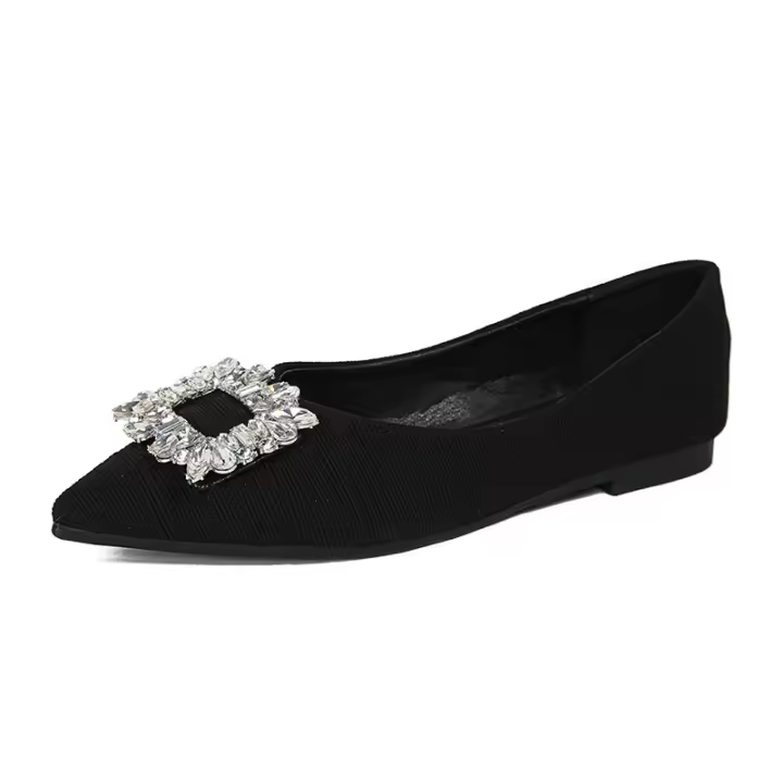 Zapatos planos de hada poco profundos con punta de diamante de fragancia francesa. - 1