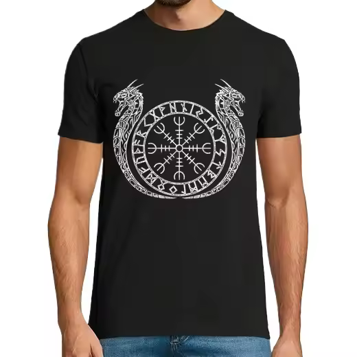 Símbolo Vikingo Compás Runas Emblema Dragón Celta Valhalla Ragnar Odin Camisetas hombre clásica premium de vikingos - 1