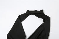 BUNO-Vestido con cuello Halter y huecos de gato extraño para mujer, vestido Sexy sin mangas con aberturas y cuello bajo, vestido ceñido largo coqueteo para banquete de medianoche - details 10