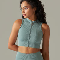 Hamidou-Sujetador deportivo con cremallera para mujer, Top de Yoga, chaleco de sudor, chaqueta de entrenamiento para correr, chaquetas sin mangas para correr, Tops cortos elásticos ajustados - details 19