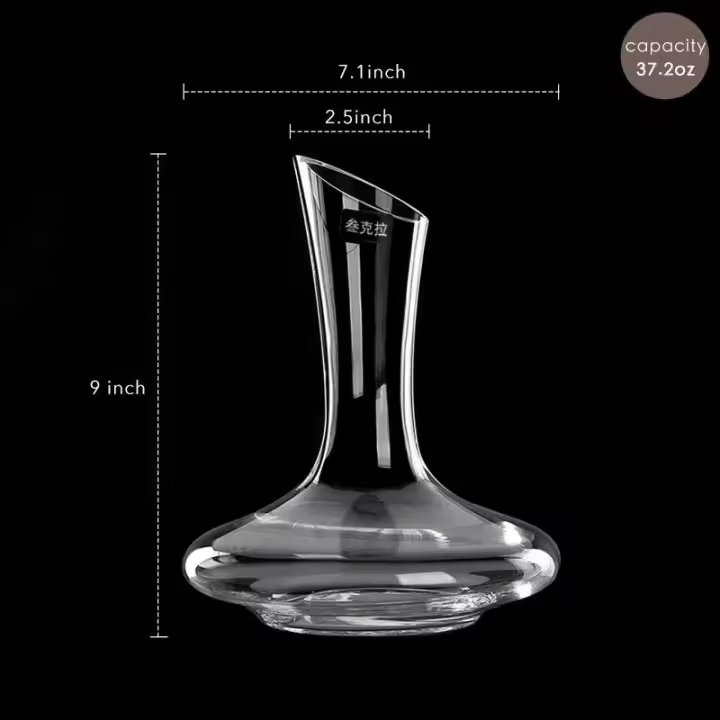 Botella de vino personalizada, base de vidrio hecha a mano, diseño ultra elegante, boquilla inclinada, 1100 ml, 37 oz - 1