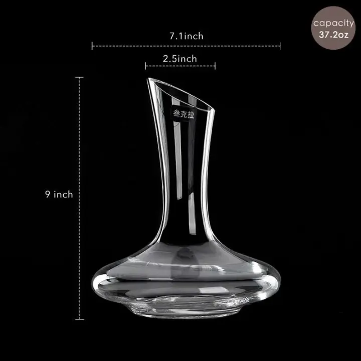 Botella de vino personalizada, base de vidrio hecha a mano, diseño ultra elegante, boquilla inclinada, 1100 ml, 37 oz - 1