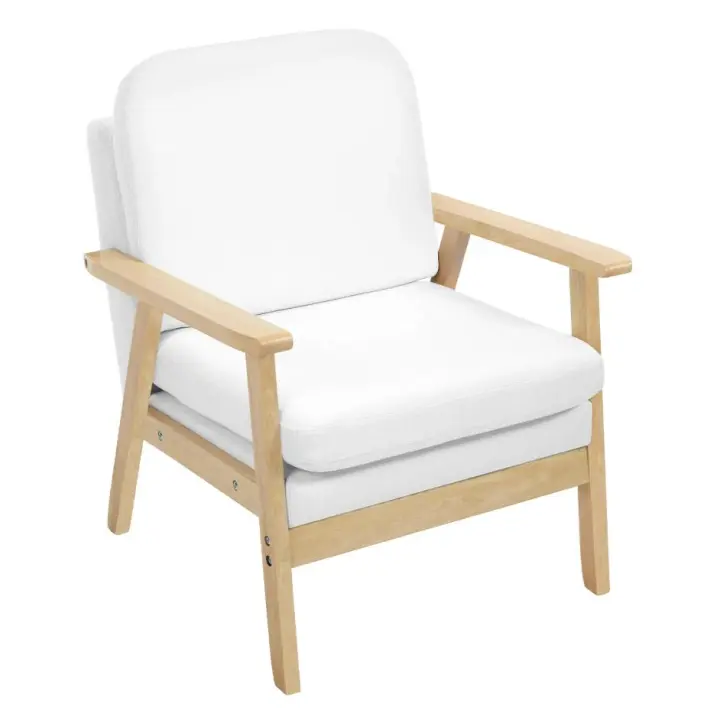 Sillón de lino, sillón individual, sofá de madera, silla de lectura de relajación, cojín trasero de asiento grueso para sala de estar y dormitorio - 1