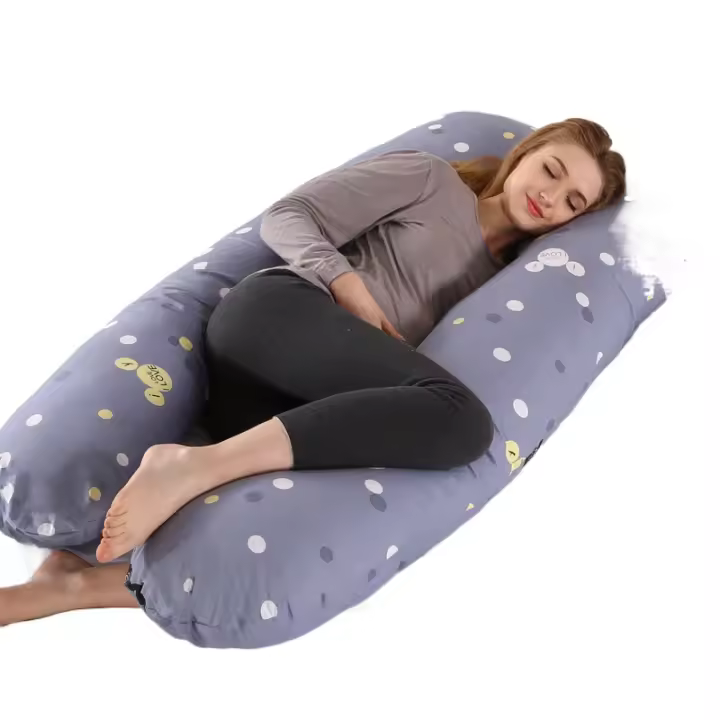 Almohada Multifuncional en Forma de U para Embarazadas, 100% de Algodón, Soporte para Espalda y Cintura, Ideal para Dormir - 1