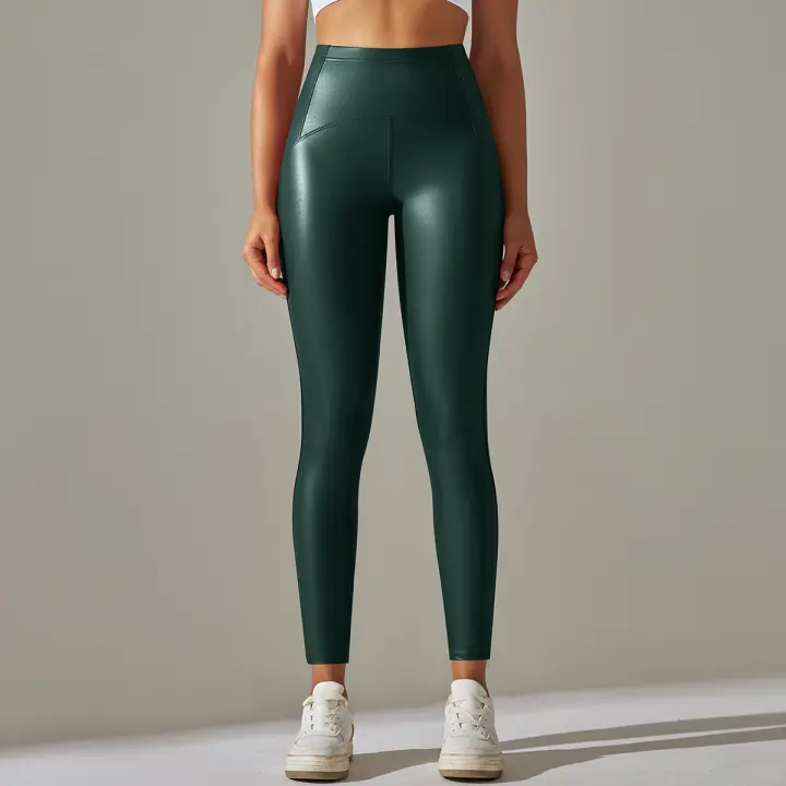 Nessaj-pantalones de cuero PU de terciopelo fino, Leggings de cintura alta elástica, Leggings adelgazantes, Sexy, Otoño e Invierno - 1