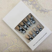 Uñas postizas estrelladas en blanco y negro, patrones únicos de tablero de control, extensión de uñas para uñas, bricolaje en casa - details 1