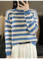 Jersey de Primavera para Mujer Suéter a Rayas de Dos Colores Suéter de Manga Larga con Cuello Redondo Nuevo Jersey de Algodón 100% - details 9
