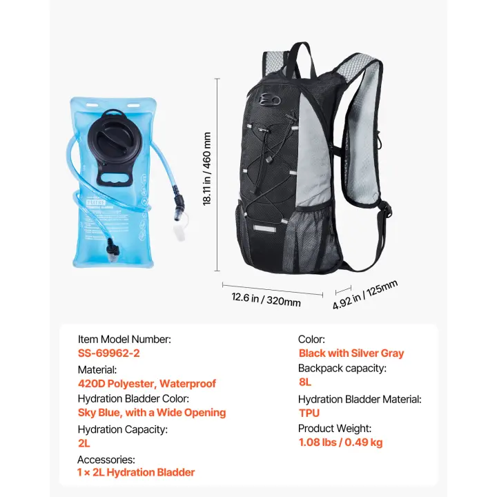 SucceBuy Mochila de hidratación con vejiga de agua de TPU de 2 litros, mochila liviana para senderismo, correr, ciclismo, camping y rave, mochila de agua hidráulica para hombres y mujeres - 1