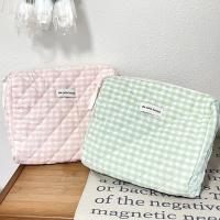 Bolsa de Cosméticos de Algodón Retenido Gran Capacidad Diseño a Cuadros Rosa y Verde - details 0