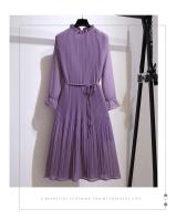 Vestido morado de gasa con volantes y cuello plisado elegante con cordones para mujer, moda coreana, corte en A, hasta la rodilla, 2024 - details 13
