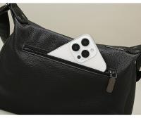 Bolso bandolera de piel auténtica para mujer, correa de hombro ajustable, diseño minimalista de gran capacidad, cierre de cremallera, capa de piel de vaca suave, blanco/negro, fabricado en Guangzhou, bolso de viaje versátil, accesorio elegante, costuras d - details 6