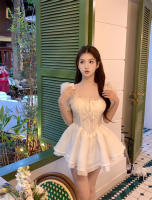 Vestido de Princesa veraniego para Niñas Cuello Cuadrado, Mangas de Burbuja, Cintura Ajustable para Lucir Delgada Versión Coreana - details 5