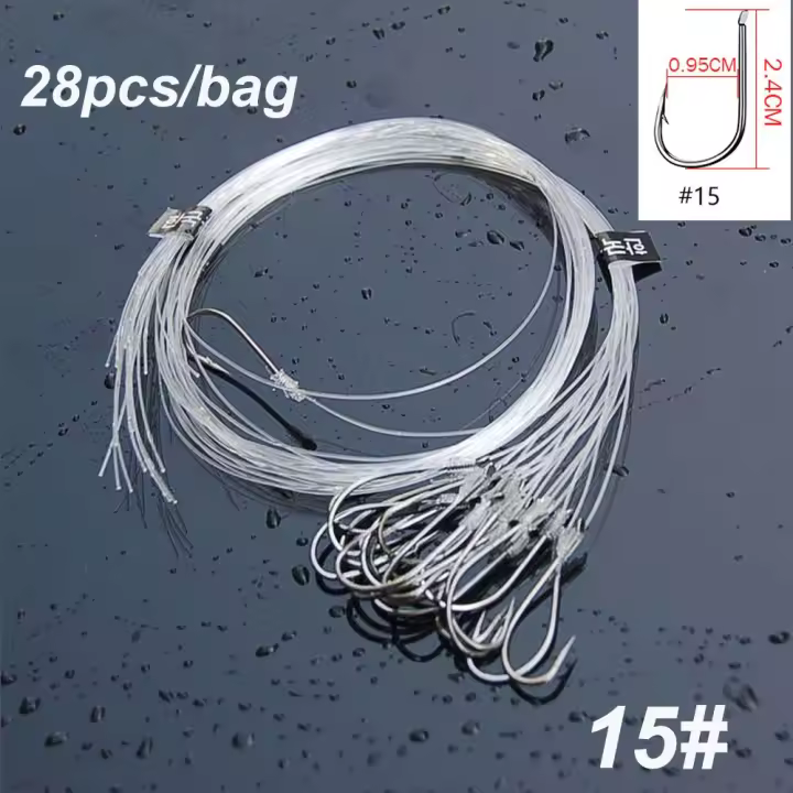 Anzuelo de pesca de acero al carbono con línea de cebo de nailon, cabeza duradera afilada, 20/28 piezas - 1