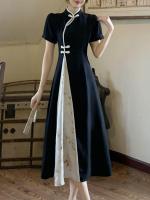 Vestido elegante de talla grande para mujer, nuevo estilo, Cheongsam mejorado, pintura de tinta Oriental, verano - details 5