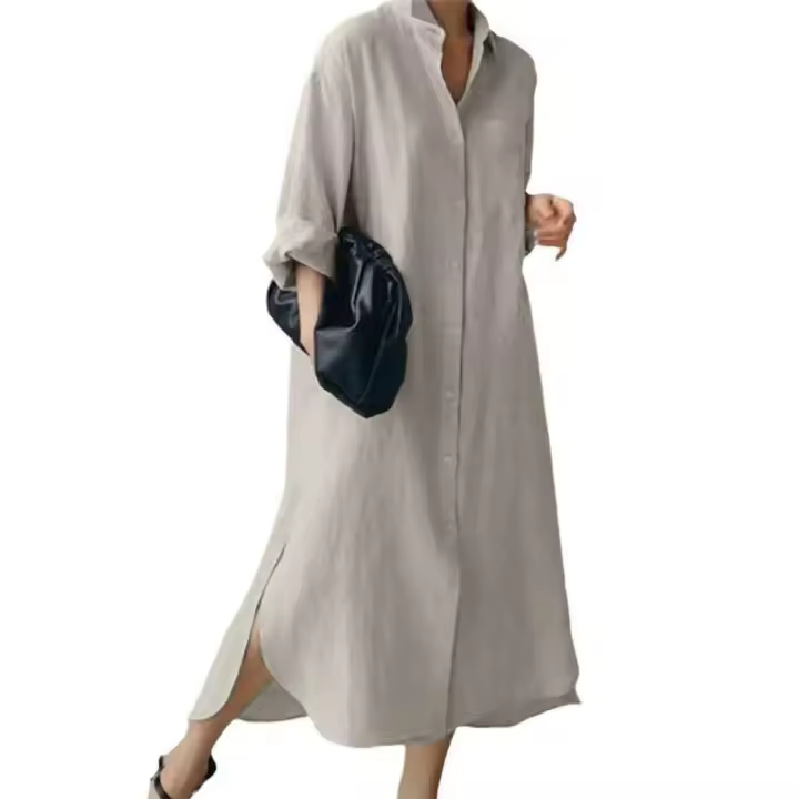 Vestido Casual para Mujer de Manga Larga Falda Irregular con Estilo Solidario y Cuello Suelto - 1