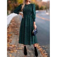 Primavera otoño nuevos vestidos de cuello redondo para mujer vestido de manga larga estampado A-line liquidación - details 6