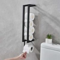 Toallero de rollo de hotel de baño de doble propósito de acero inoxidable negro montado en la pared, estante de papel higiénico - details 2