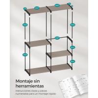 Armario de Ropa, Perchero, Burro Ropa, 124 x 43 x 182 cm, 2 Secciones para Colgar, con Compartimentos, Gran Capacidad, para Dormitorio, Salón, Lavandería, Topo RYG026R02 - details 42