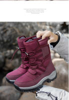 Botas de nieve impermeables para mujer, botines de piel cálida, con plataforma, color negro, a la moda, Invierno - details 21