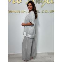 Conjunto de pantalón largo con cuello en V y ribete, informal, de talla grande, para mujer, artículo popular - details 10
