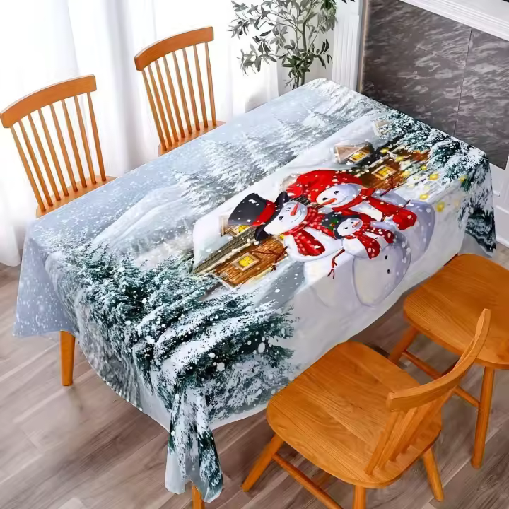 Decoración de escritorio rectangular con patrón de muñeco de nieve, mantel impermeable, decoración para fiesta de Navidad - 1