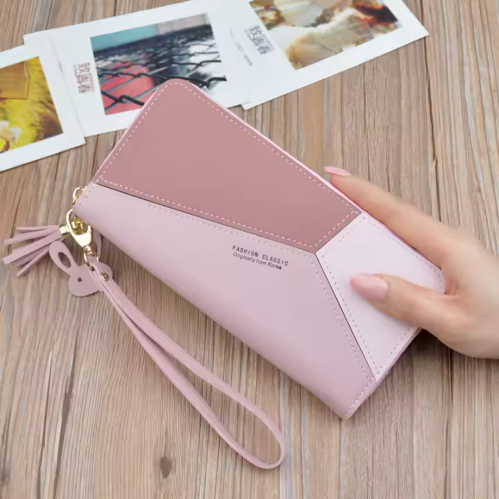 Cartera larga de cuero para mujer, tarjetero de mano con cremallera para teléfono, monedas, regalo de Navidad - 1