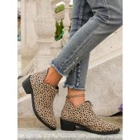 2025 Botas con estampado de leopardo para mujer, zapatos de tacón Bo con espalda, punta estrecha, estilo británico, color sólido - details 8