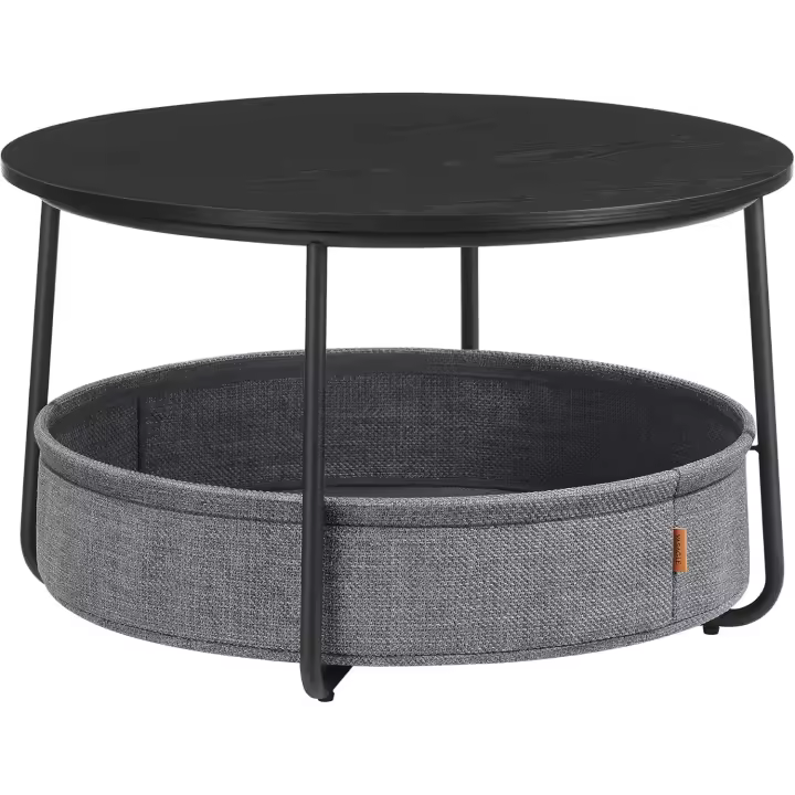 Centro Redonda con Almacenamiento, Mesa de Salón con Cesta de Tela, Estilo Moderno, Marco de Metal, Negro Tinta y Gris Pizarra LCT244B56 - 1