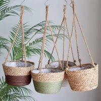 Cesta que teje de la cuerda de cáñamo de la maceta del balcón de la carne del jardín interior - details 2